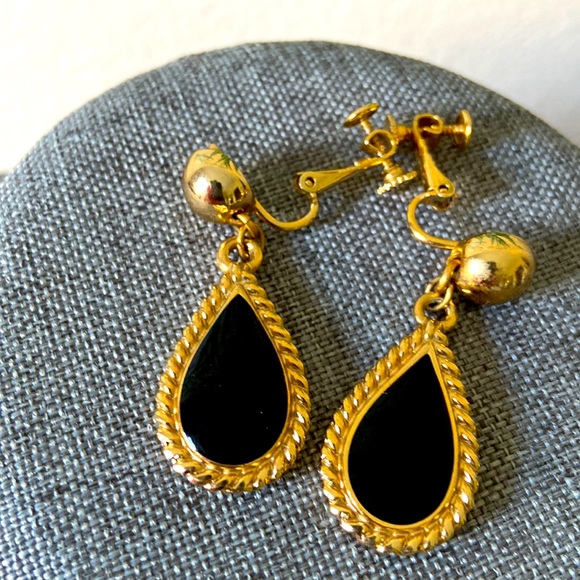 Black Enamel Screw Back Earrings by NAPIER - Picture 1 of 4